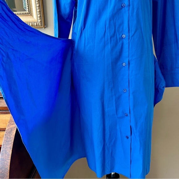 Max Mara Poplin Shirt Dress Royal Blue Long Sleeve Side Tie Button Front Size 4 - Picture 9 of 11